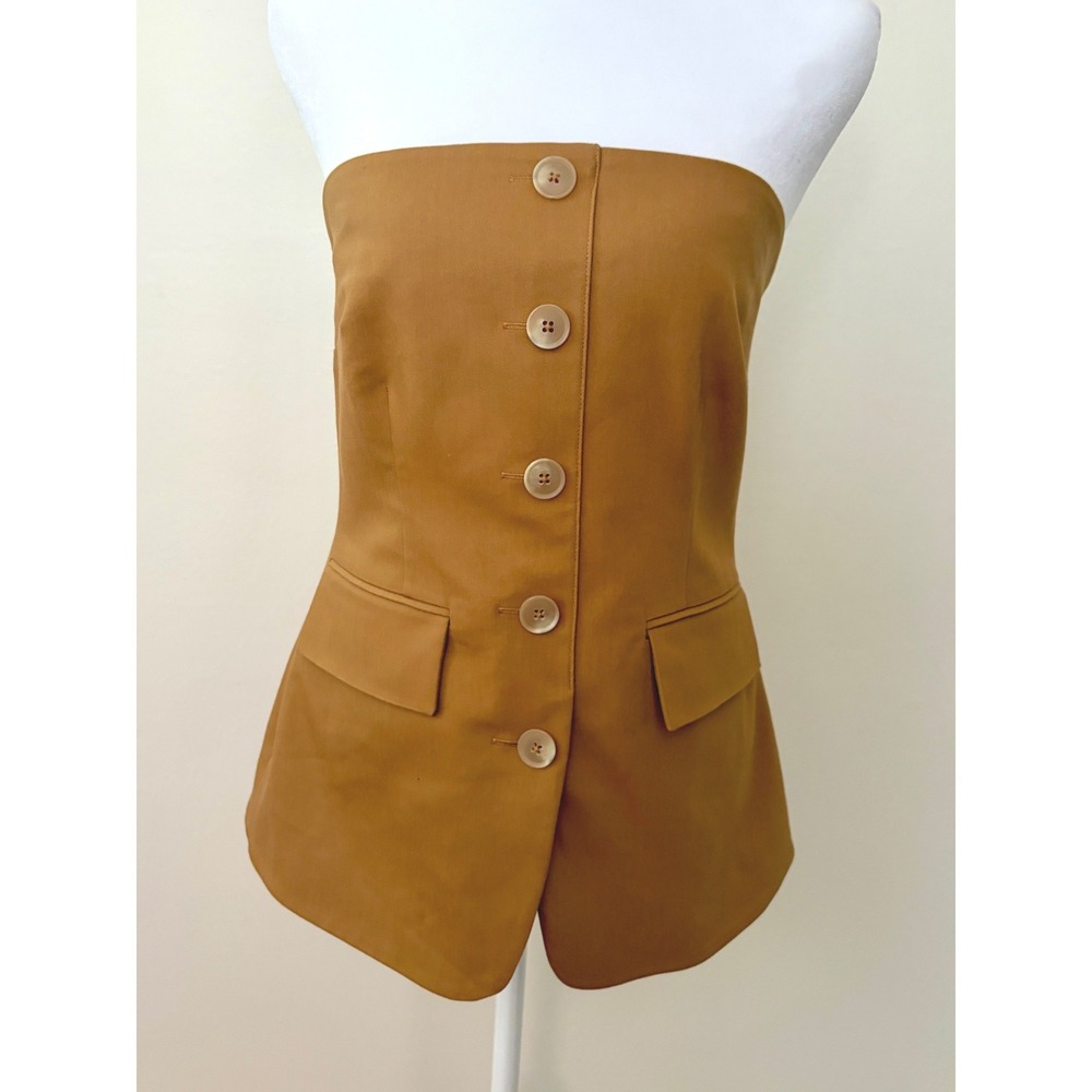 Kenneth Cole Tailored Strapless Button Front Top Vest with Pockets Tobacco Brown